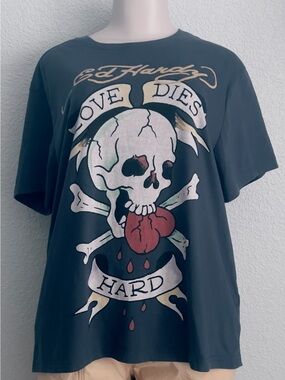 Ed Hardy Love Dies Hard Skull Heart Crossbones Don Ed Hardy Y2K Graphic Tee XL
